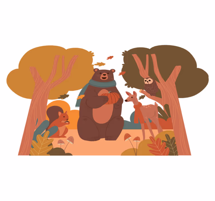 Tapete vinílico de animais criaturas da floresta de outono - TenStickers