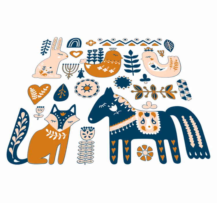 Tapete vinílico de animais ilustrações de animais coloridos - TenStickers