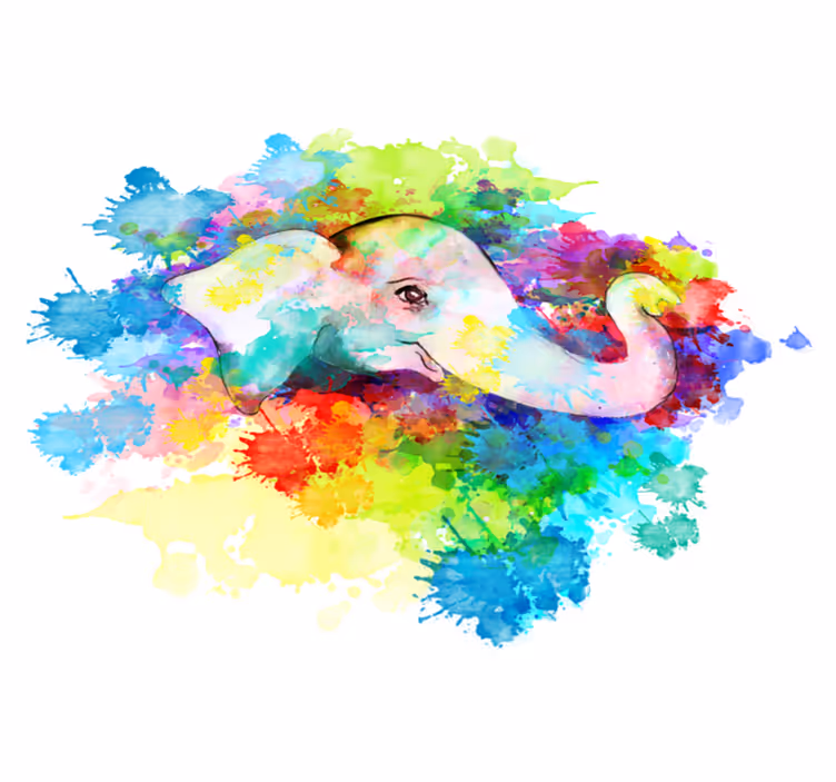 Tapete vinílico de animais elefante colorido splash - TenStickers