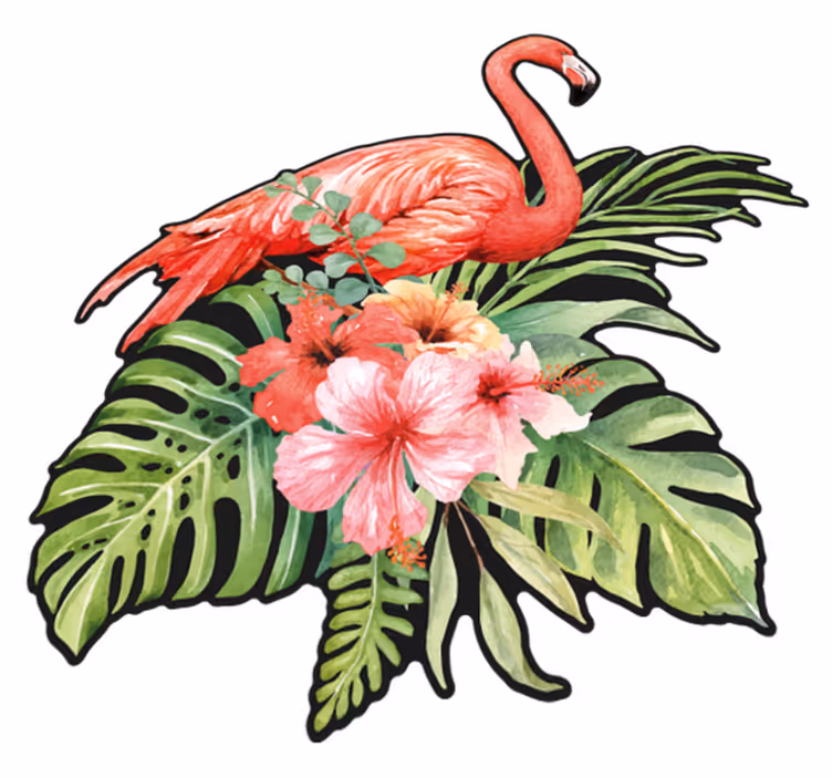 Tapete vinílico de animais flamingo com flores - TenStickers
