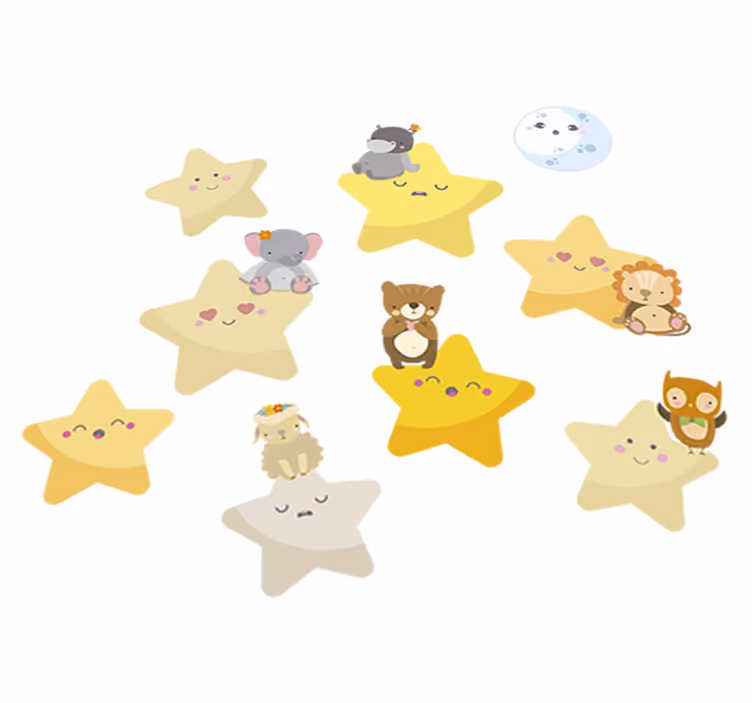 Tapete vinílico de animais estrelas para o quarto do bebê - TenStickers