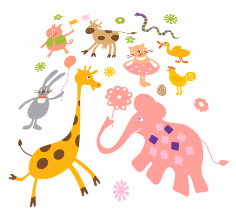 Tapete vinílico de animais criaturas coloridas - TenStickers