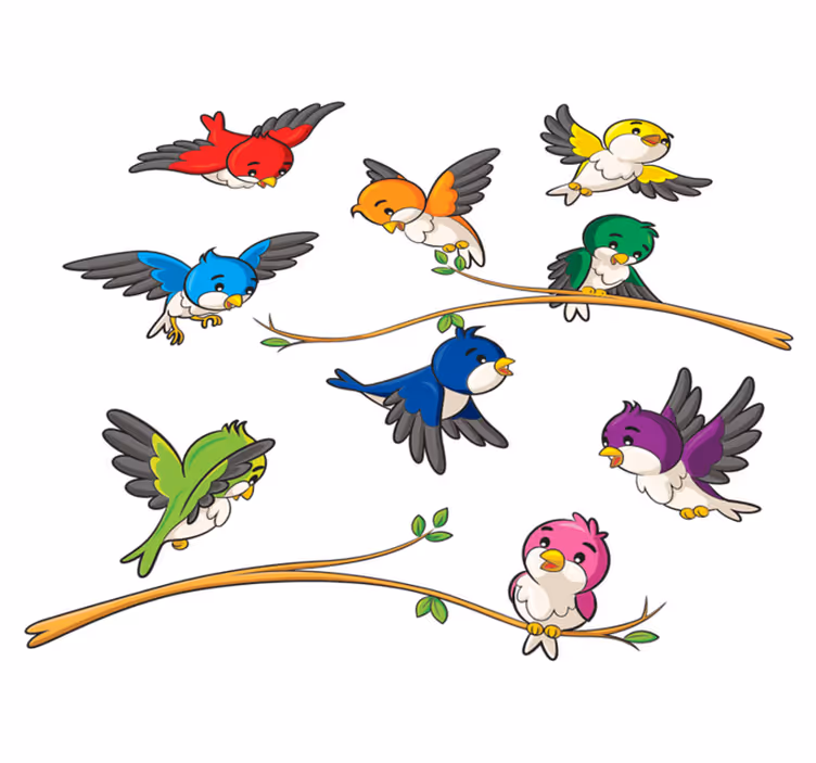 Tapete vinílico de animais pássaros coloridos - TenStickers