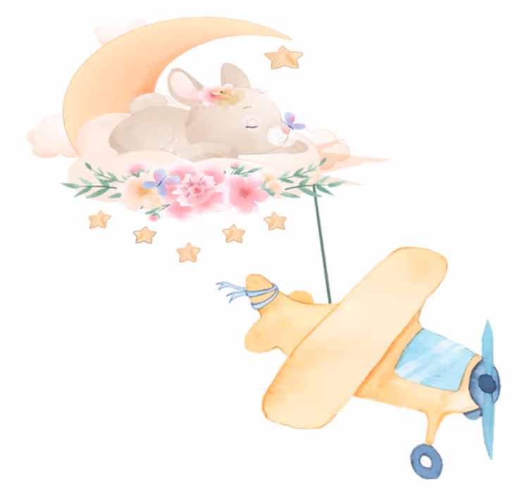 Tapete vinílico de animais coelho dormindo na lua - TenStickers