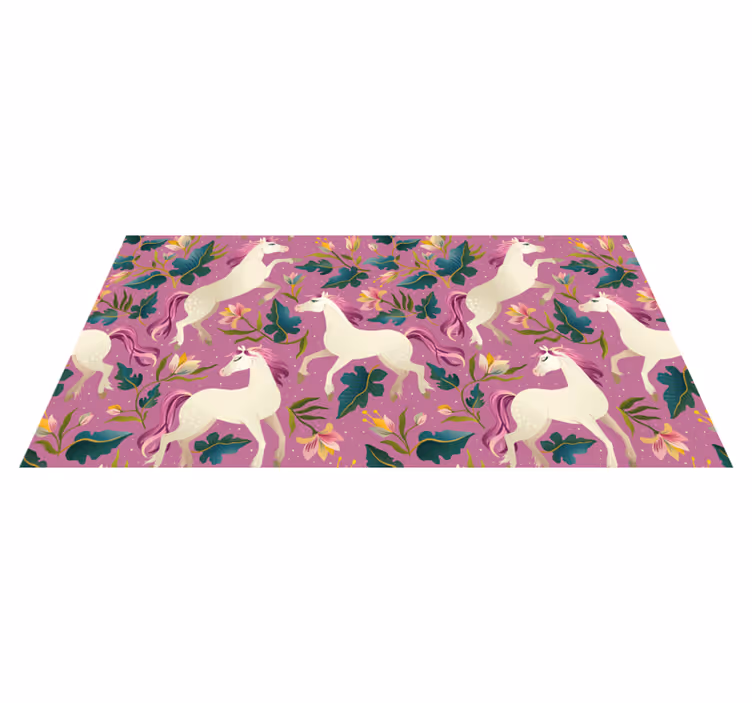 Tapete vinílico de animais design floral de cavalo rosa - TenStickers