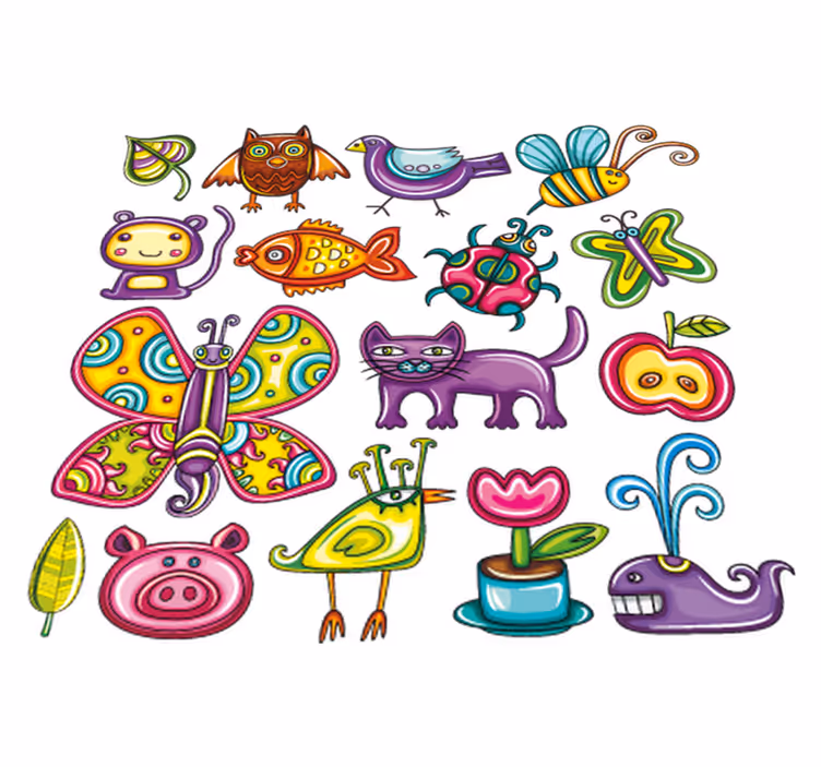 Tapete vinílico de animais estilo colorido - TenStickers