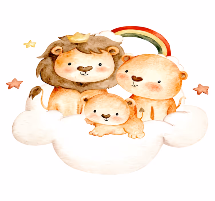 Tapete vinílico de animais bebês com estrelas e nuvens - TenStickers