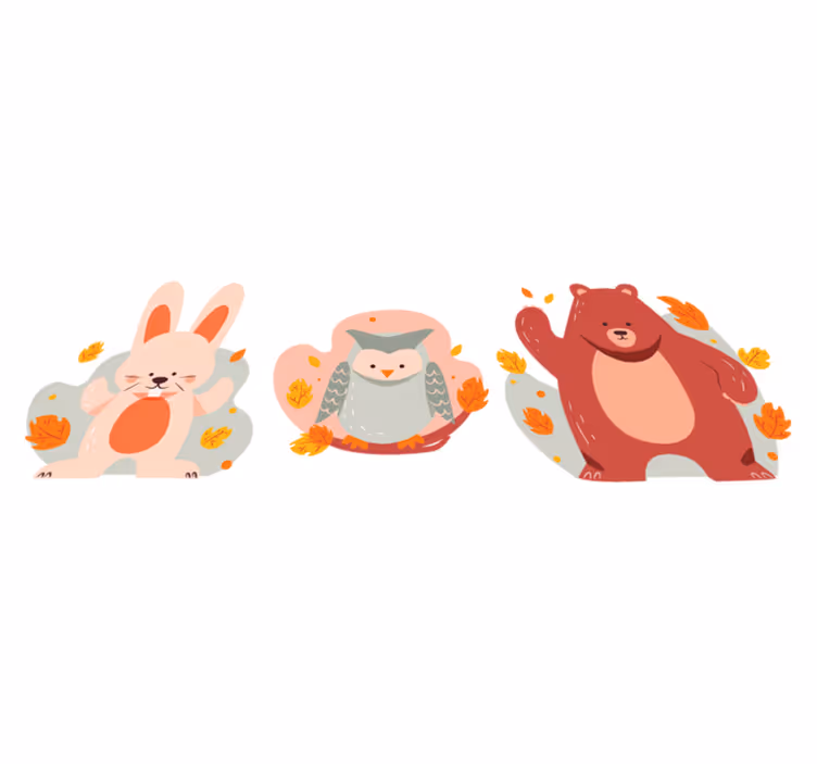 Tapete vinílico de animais ursos e coelhos da madeira - TenStickers