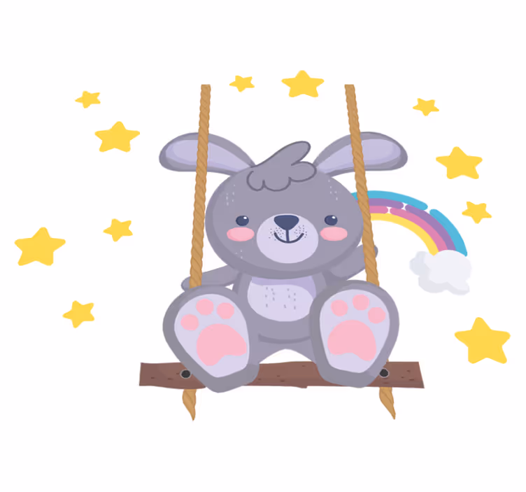 Tapete vinílico de animais coelho no balanço estrelado - TenStickers