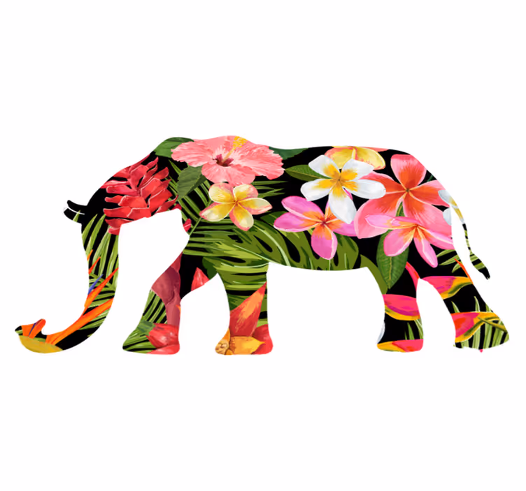 Tapete vinílico de animais silhueta floral de elefante - TenStickers