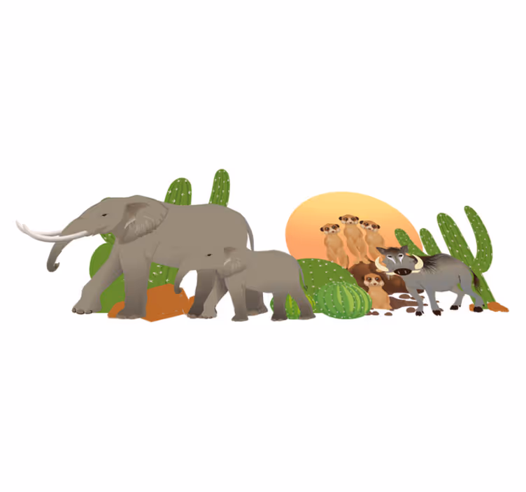 Tapete vinílico de animais cena de safari - TenStickers