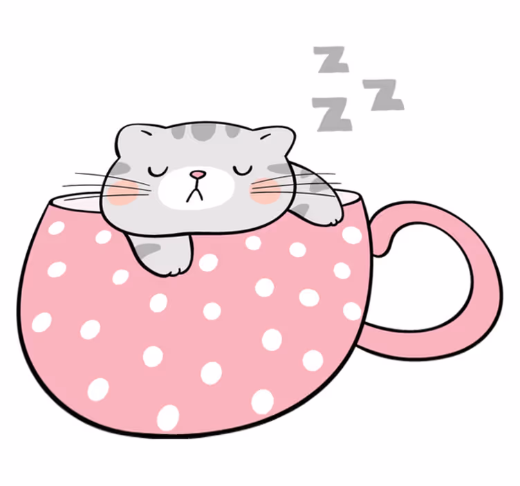 Tapete vinílico de animais caneca de gato dormindo - TenStickers