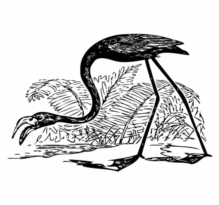 Tapete vinílico de animais flamingo com samambaias - TenStickers