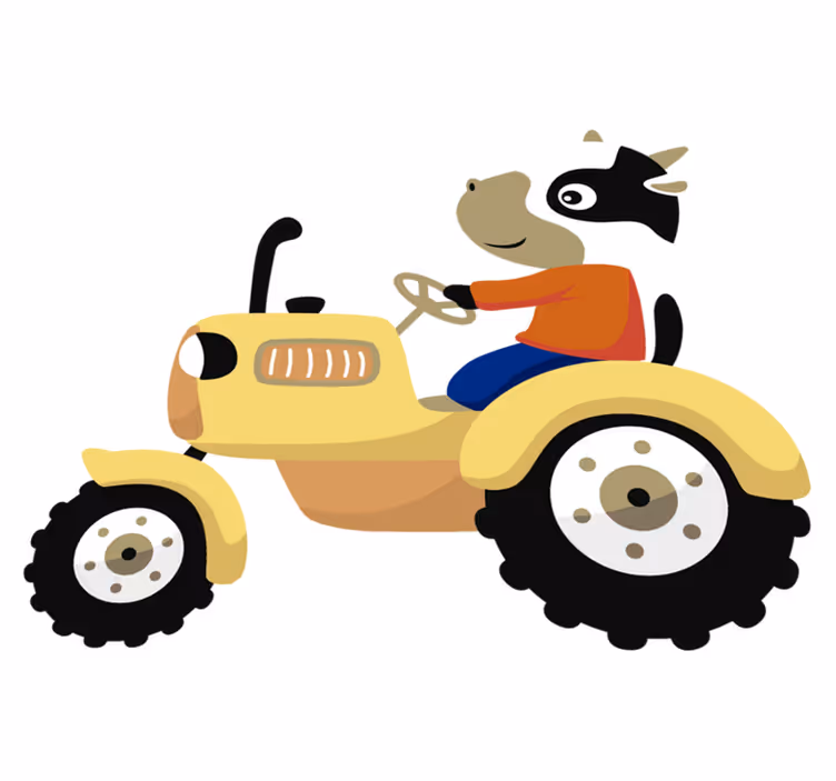 Tapete vinílico de animais vaca no trator - TenStickers