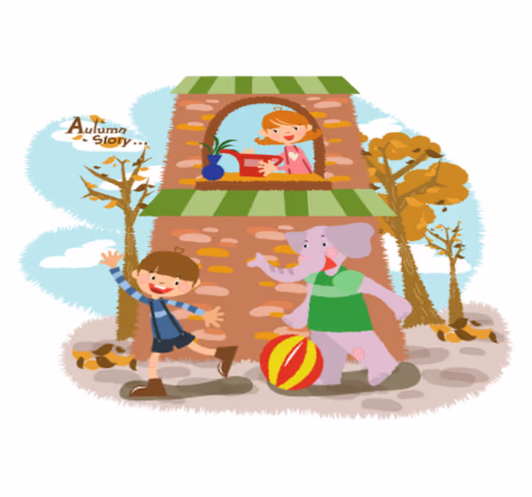 Tapete vinílico de animais elefante e crianças brincando - TenStickers