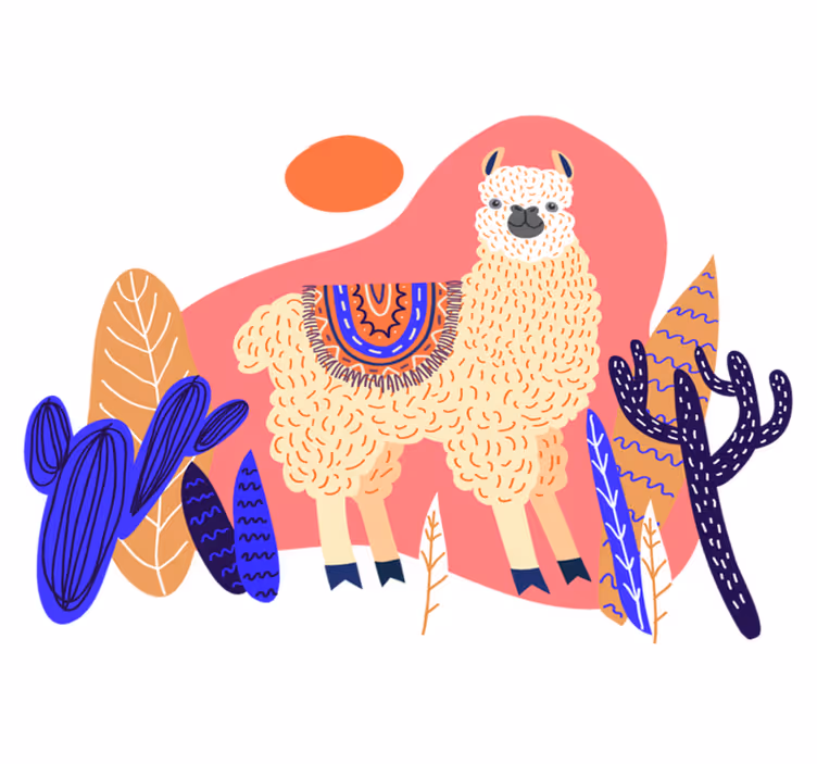 Tapete vinílico de animais lhama peruana e cacto - TenStickers