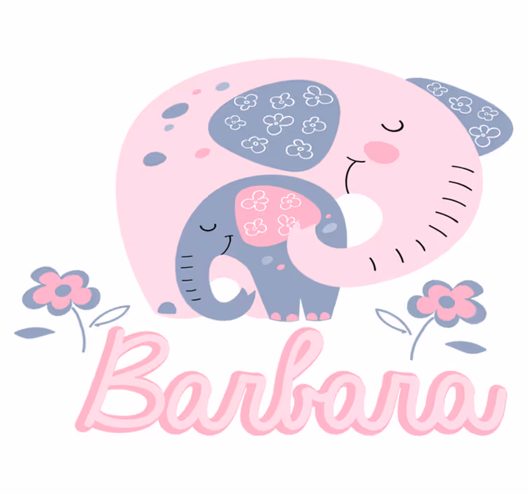 Tapete vinílico de animais elefantes com corações e nome - TenStickers