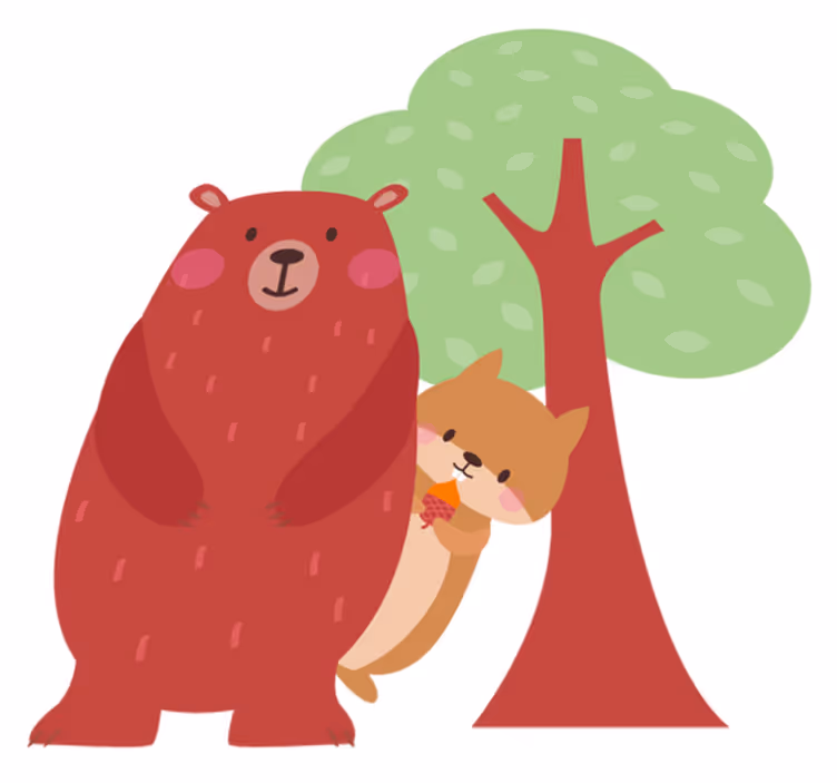 Tapete vinílico de animais amizade de esquilo e urso - TenStickers