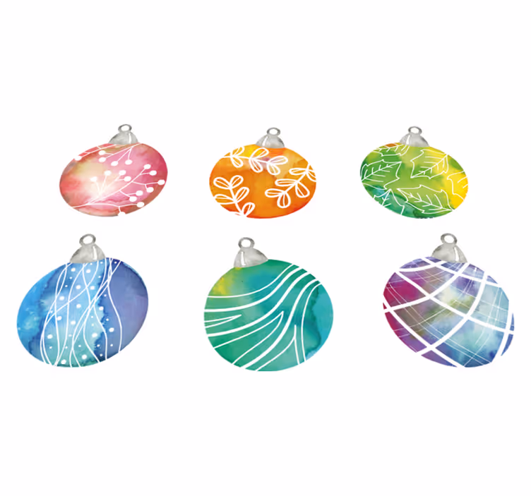 Tapete vinílico do natal com enfeites de bolas aquareladas - TenStickers