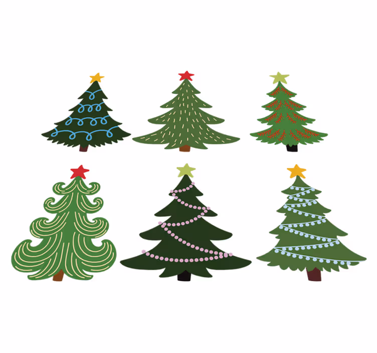 Tapete vinílico do natal conjunto de árvores coloridas - TenStickers