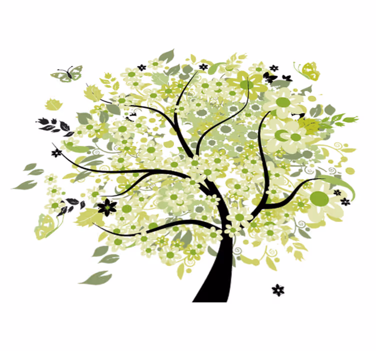 Tapete vinílico flores e plantas árvore verde primavera - TenStickers