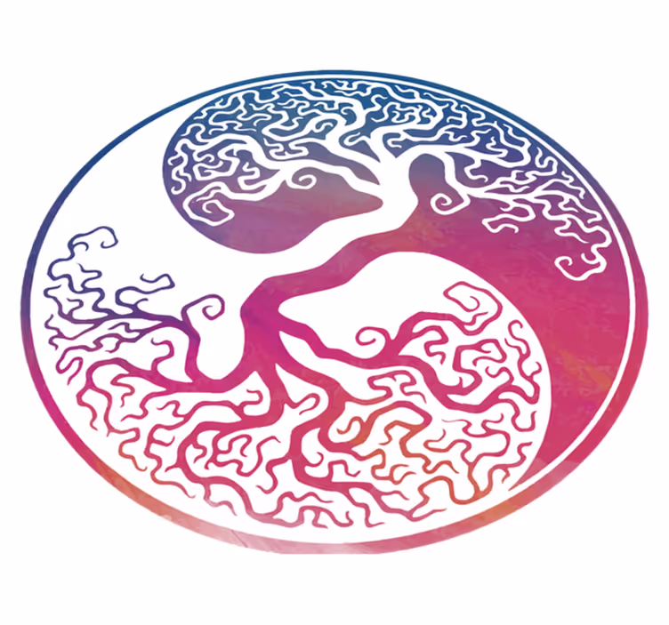 Tapete vinílico flores e plantas árvore da vida yin yang - TenStickers