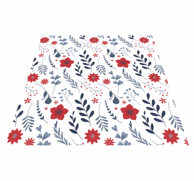 Tapete vinílico flores e plantas padrão vermelho e branco - TenStickers