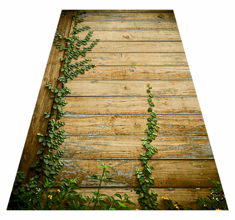 Tapete vinílico flores e plantas trepadeiras em madeira - TenStickers