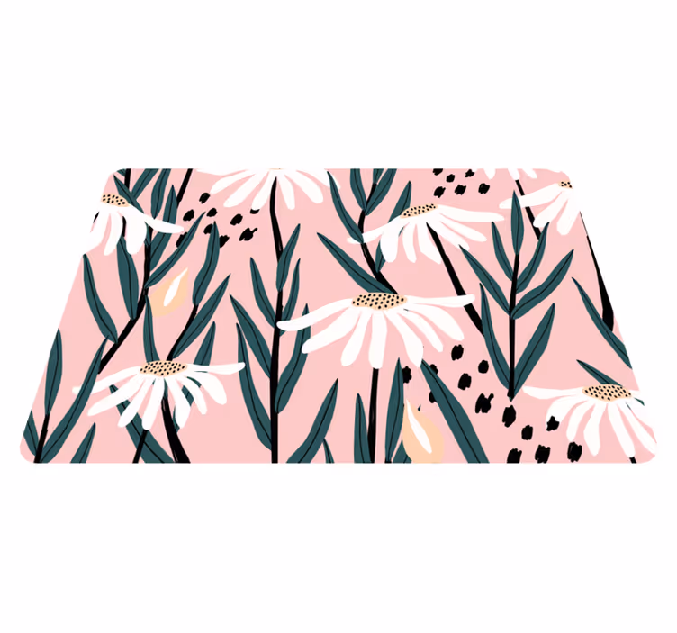 Tapete vinílico flores e plantas margaridas sobre fundo rosa - TenStickers