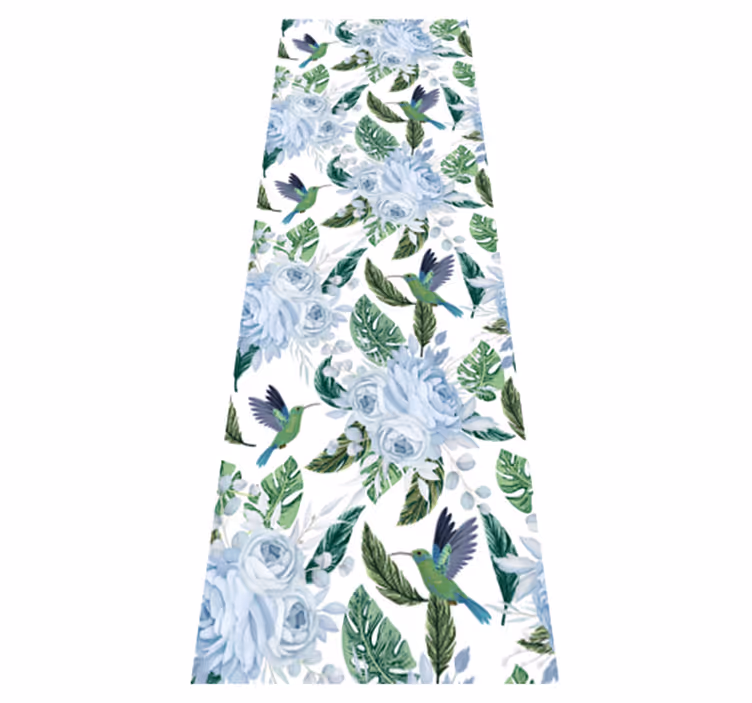 Tapete vinílico flores e plantas jardim azul com pássaros - TenStickers