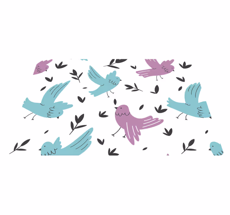 Tapete vinílico de animais pássaros azuis e roxos - TenStickers