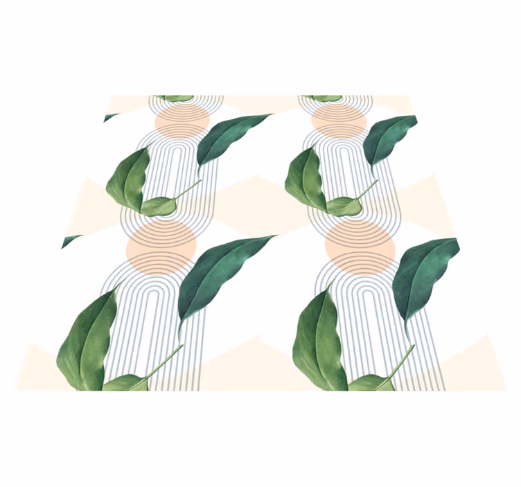Tapete vinílico flores e plantas folha verde fundo rosa - TenStickers
