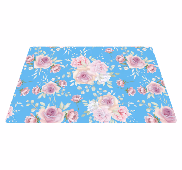 Tapete vinílico flores e plantas rosas em fundo azul - TenStickers