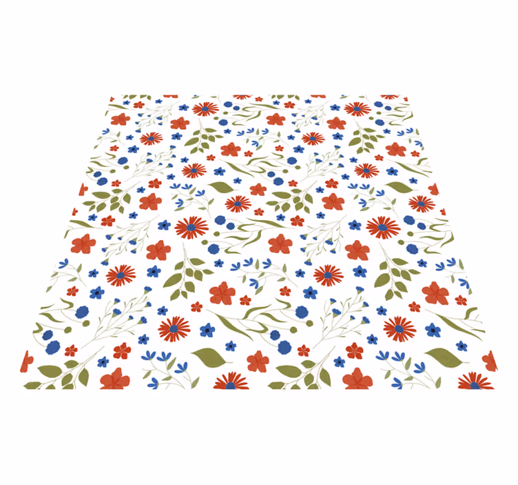 Tapete vinílico flores e plantas padrões azul e vermelho - TenStickers