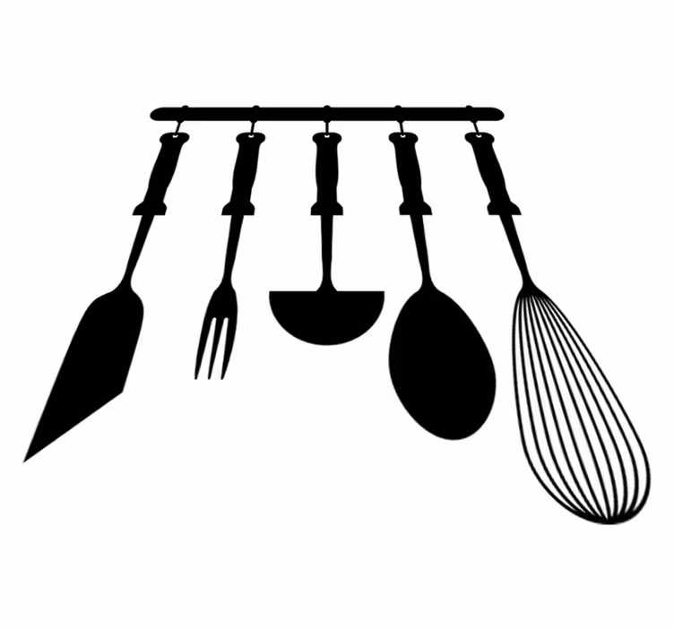 Tapete vinílico cozinha utensílios pendurados - TenStickers