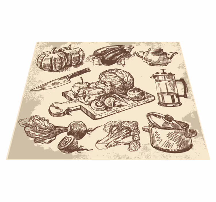 Tapete vinílico cozinha com ilustração vintage - TenStickers