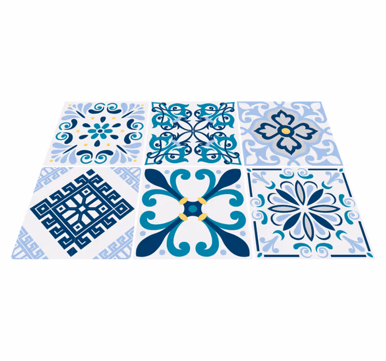 Tapete vinílico cozinha azulejos de flores azuis - TenStickers
