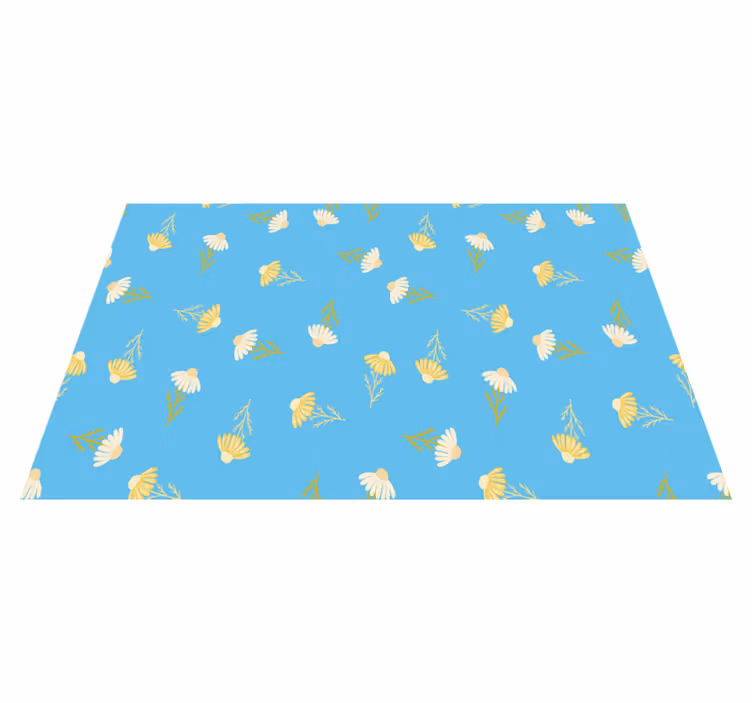 Tapete vinílico flores e plantas padrão margarida fundo azul - TenStickers