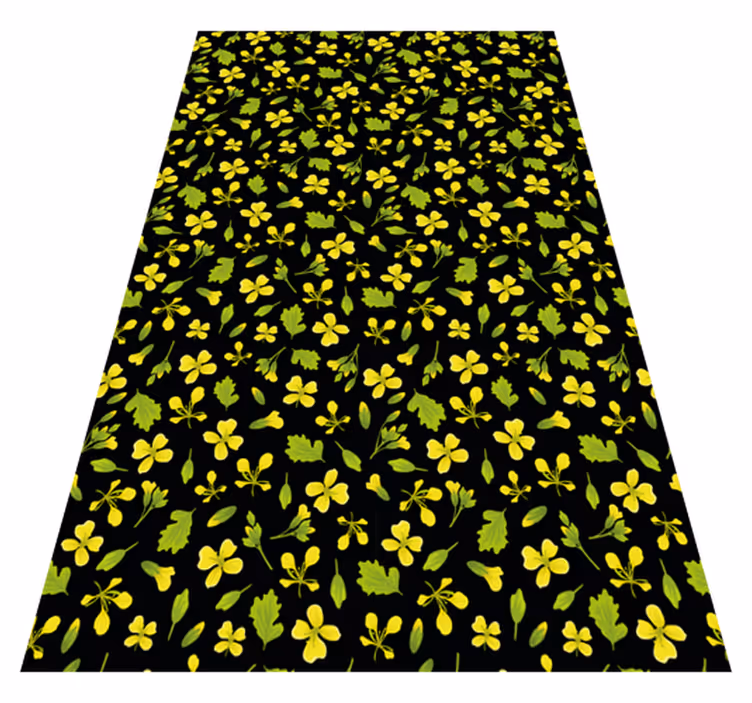 Tapete vinílico flores e plantas fundo preto com amarelo - TenStickers