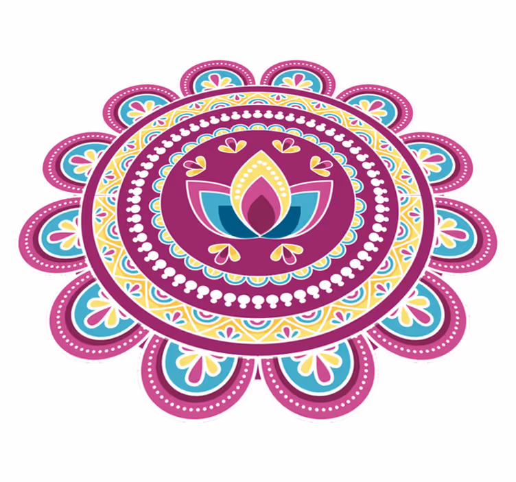 Tapete vinílico flores e plantas mandala colorida de lótus - TenStickers