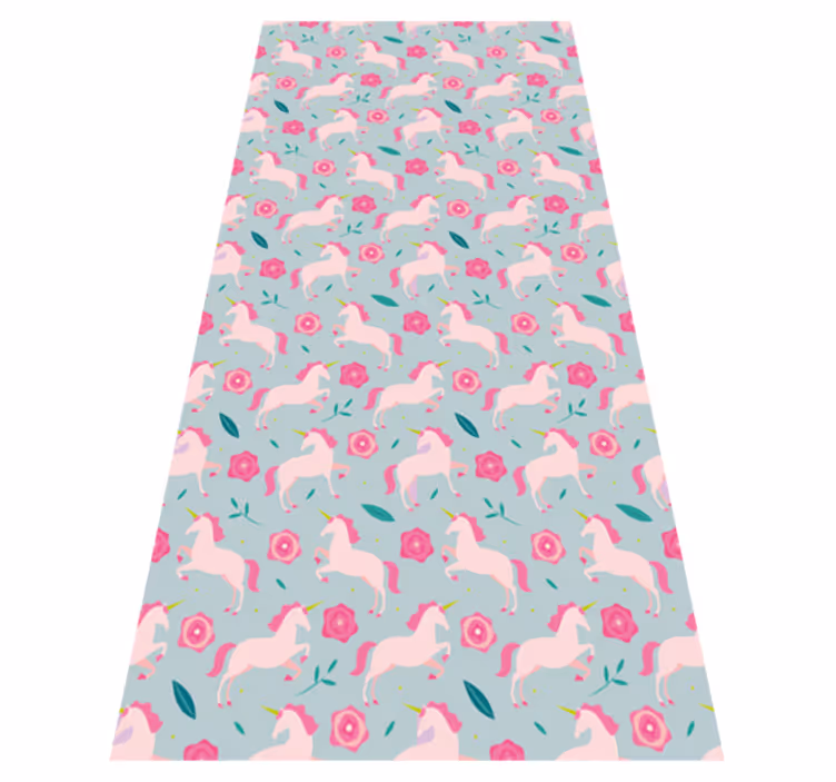 Tapete vinílico juvenil padrão de unicórnio floral - TenStickers