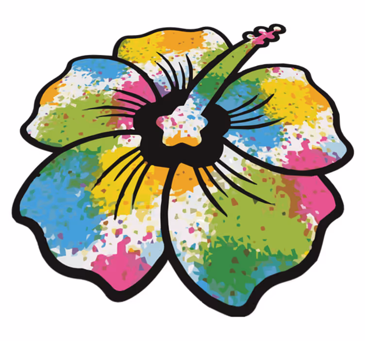 Tapete vinílico quarto flor de hibisco colorida - TenStickers