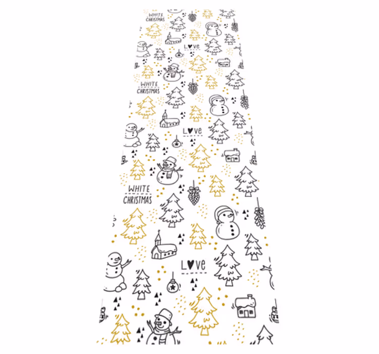 Tapete vinílico do natal padrão doodle preto e dourado - TenStickers