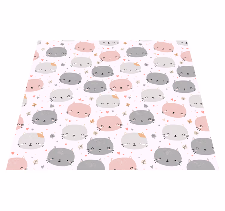 Tapete vinílico quarto gatinhos cinzas e rosas - TenStickers