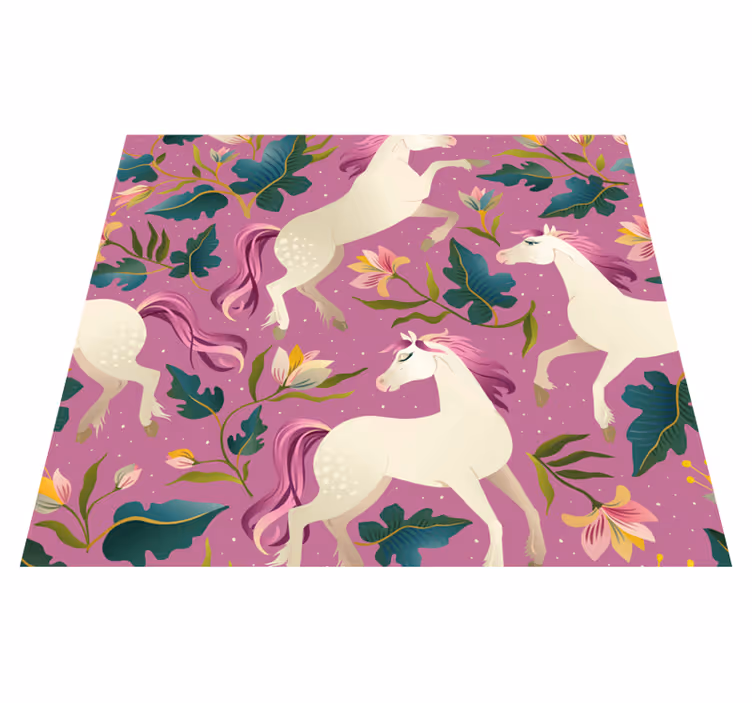 Tapete vinílico quarto com design de cavalo floral rosa - TenStickers