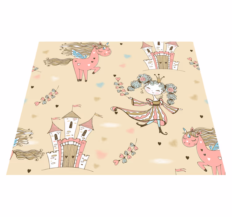 Tapete vinílico quarto castelo de unicórnio e princesa - TenStickers
