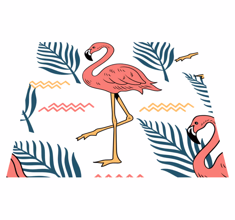 Tapete vinílico quarto folhas tropicais com flamingos - TenStickers