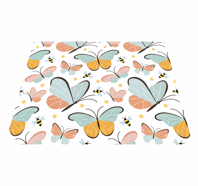 Tapete vinílico quarto borboletas e abelhas - TenStickers