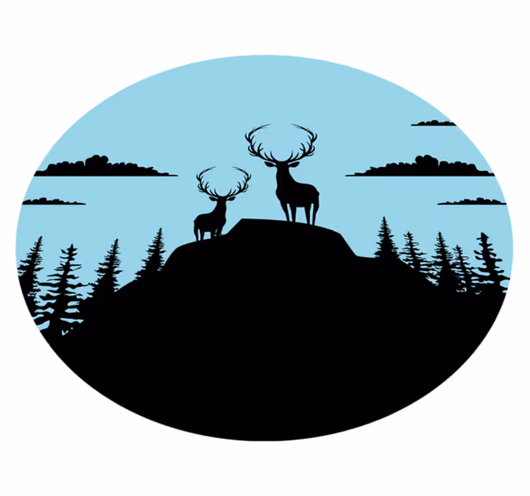 Tapete vinílico natureza montanha com cervos - TenStickers