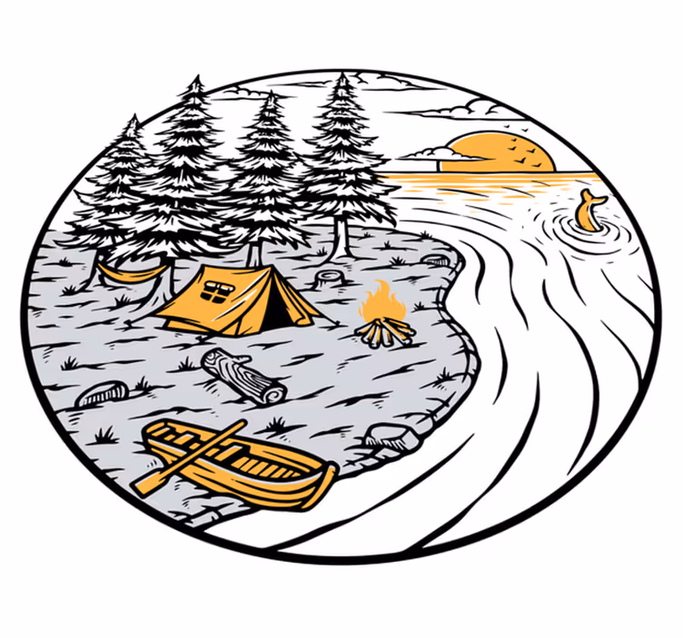 Tapete vinílico natureza emblema paisagem amarela - TenStickers